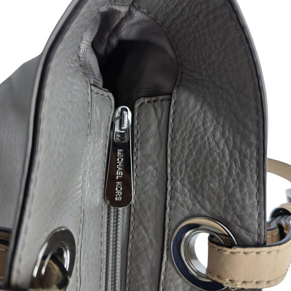 Michael Kors Pebbled Leather Shoulder Tote Bag Gray Taupe Silver Hardware Purse - Picture 15 of 16